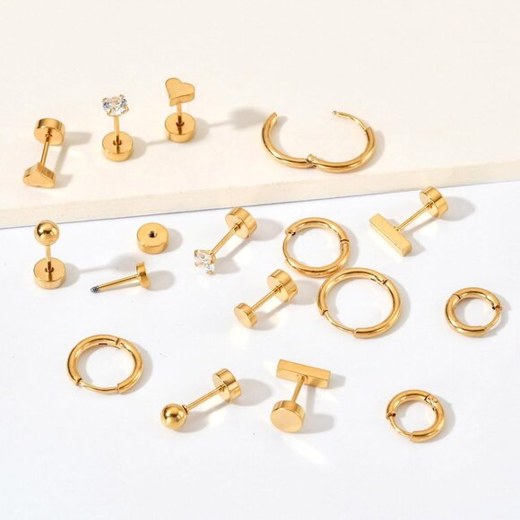 Unisex hypoallergenic surgical steel earrings set with cubic zirconia and opal, - Picture 8 of 9